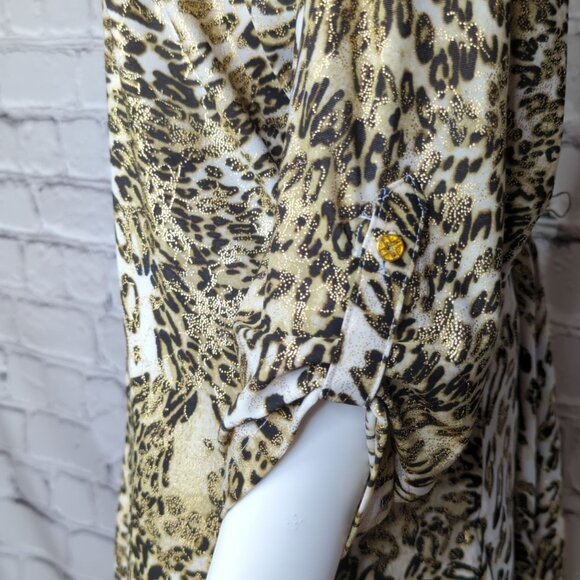 Emily Daniels Womens 1X Roll Sleeve Button-Up Animal Print Blouse - Picture 11 of 13